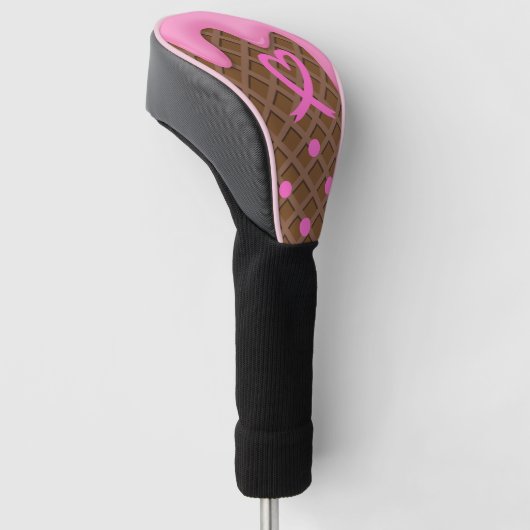Roze lint op wafelborstkanker  golfheadcover (Schuin)