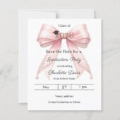 Roze lint parel Afstudeerfeest Save the Date kaart (Voorkant)