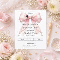 Roze lint parel Afstudeerfeest Save the Date kaart