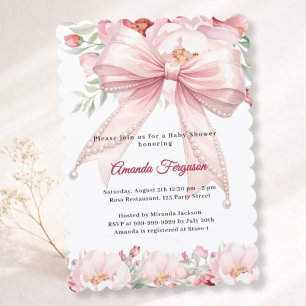 Roze lint parels bloemen meisje elegante Baby Show Kaart