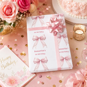 Roze lint parels verjaardag meisje cadeaupapier