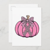 Roze lint pompoen gezicht Halloween borstkanker Uitnodiging Briefkaart (Voorkant / Achterkant)