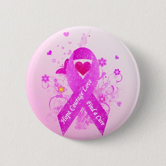 Roze lint  ronde button 5,7 cm (Voorkant)