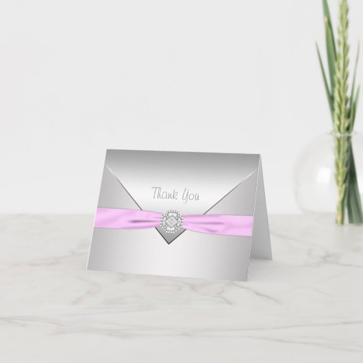 Roze lint Roze Elegant Dankjewel Card Bedankkaart (Voorkant)