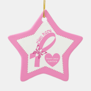 Roze lint Roze hoop Borstkankerbewustzijn Keramisch Ornament