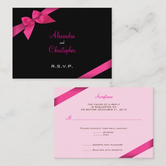 Roze lint RSVP minicard 2 Informatiekaartje (Voorkant / Achterkant)