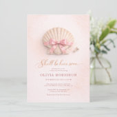 Roze lint schelp meisje babyshower  kaart (Staand voorkant)
