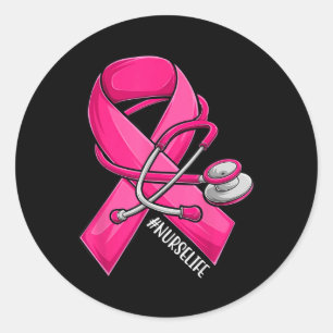 Roze lint stethoscoop verpleegkundige leven borstk ronde sticker