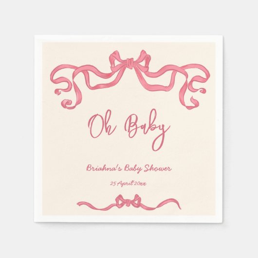 Roze lint stribble sketch baby shower servet (Voorkant)