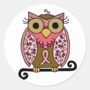 Roze lint Uil Ronde Sticker