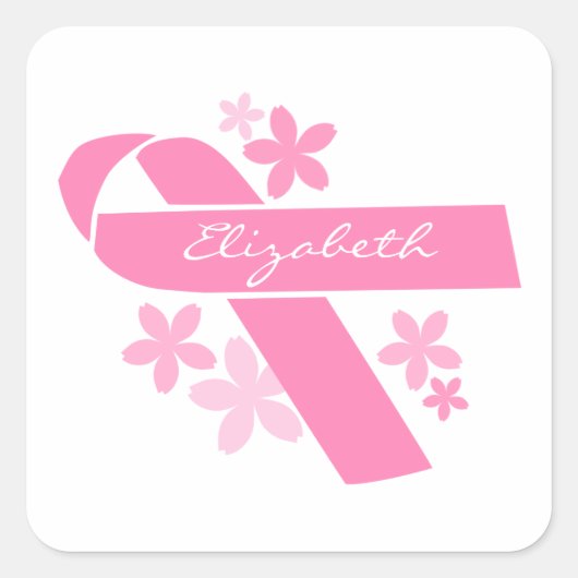 Roze lint vierkante sticker (Voorkant)