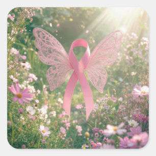 Roze lint vlinder in een tuin vierkante sticker