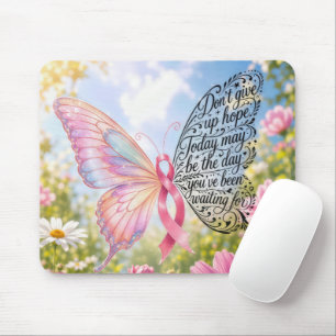 Roze Lint Vlinder met Inspirerende Citaten Muismat