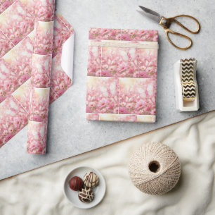 Roze Lint Vlinders in Tuin Cadeaupapier
