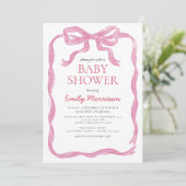 Roze lint waterverf strik meisje baby shower kaart (Staand voorkant)