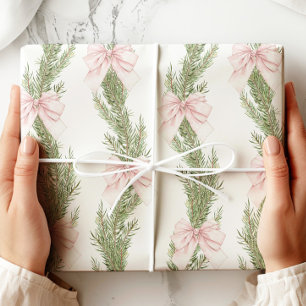 Roze lint winter groen inpakpapier