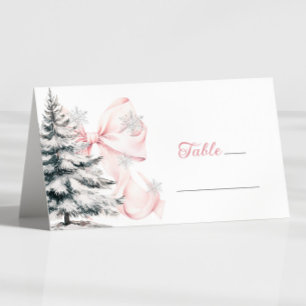 Roze lint winter tafel plaatskaart