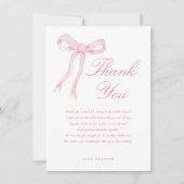 Roze lint ze knoopt de knoop bruidsfeest bedankkaart (Voorkant)