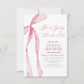Roze lint ze maakt een knoop bruids douche kaart (Voorkant)