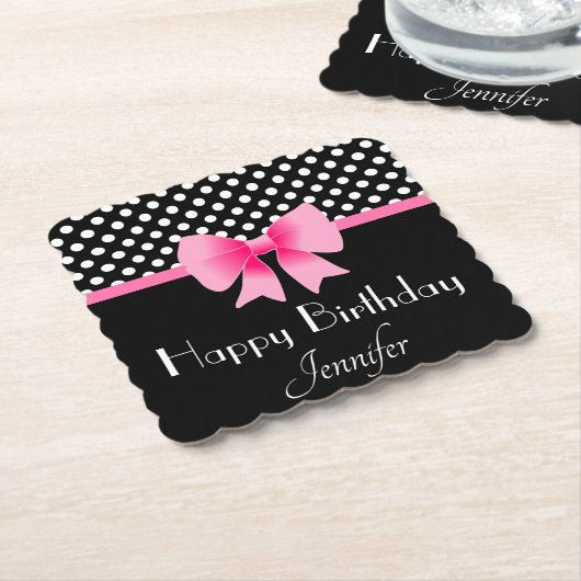 Roze lint, zwart en witte poka dots, zaterdag kartonnen onderzetters (Gebogen)