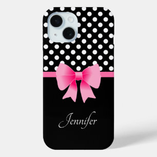 Roze lint zwart & witte polka stippen naam