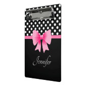 Roze lint Zwarte & Witte Stippen Naam Mini Klembord (Angled2)