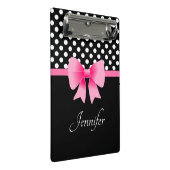 Roze lint Zwarte & Witte Stippen Naam Mini Klembord (Schuin)