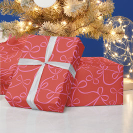 Roze lintbogen op Red Modern Holiday Cadeaupapier