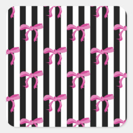 Roze lintbogen op zwarte en witte strepen vierkante sticker