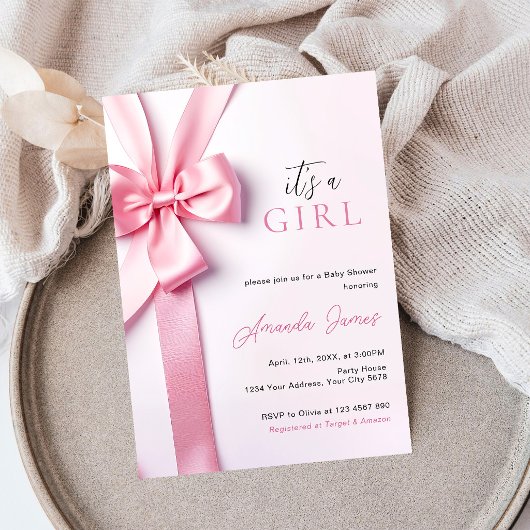 Roze lintboog baby shower Het is een meisje Kaart