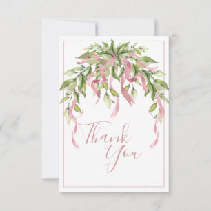 Roze linten Greenery Elegant Hartelijk dank Bedankkaart