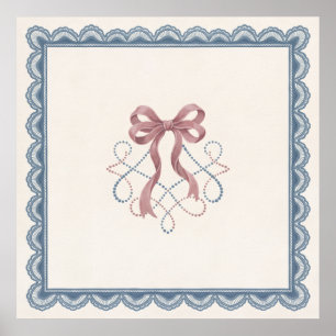 Roze linten strik Stofblauw kant Poster