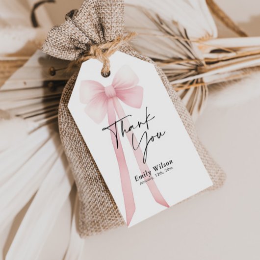 Roze lintje dank je wel  cadeaulabel