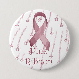 Roze lintje ronde button 7,6 cm