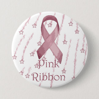 Roze lintje ronde button 7,6 cm