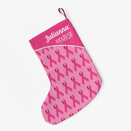 Roze lintpatroon dat ik geloof in wonderen kleine kerstsok (Achterkant (Hangend))