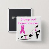 Roze lintstof remt borstkanker vierkante button 5,1 cm (Voorkant /achterkant)