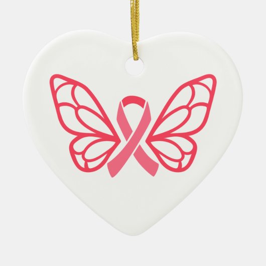 Roze lintvlinder wingt persoonlijk hart gevormd keramisch ornament (Voorkant)