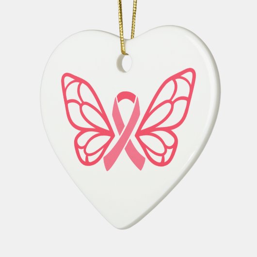 Roze lintvlinder wingt persoonlijk hart gevormd keramisch ornament (Links)