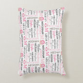 Roze lion en Zebra met naam en monogram patroon Accent Kussen (Voorkant(Verticaal))