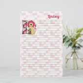 Roze lionmonogram letter L, met naam Briefpapier (Staand voorkant)