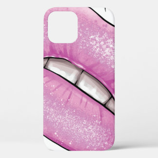 Roze lip kleurenverlies met tanden iPhone 12 hoesje