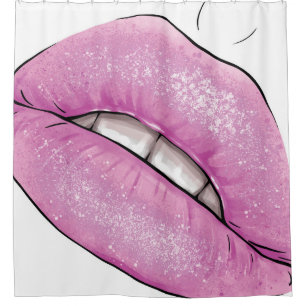 Roze lip kleurenverlies met tanden douchegordijn