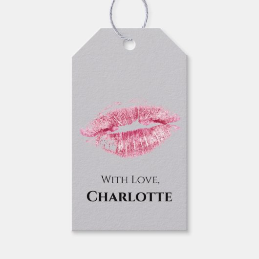 Roze lip-kus en zilverglitterige Labels Cadeaulabel (Voorkant)