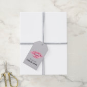 Roze lip-kus en zilverglitterige Labels Cadeaulabel (Met Touw)