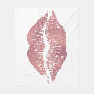  roze lip opdruk, roos goud. fleece deken