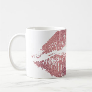 roze lip opdruk, roos goud. koffiemok