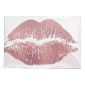  roze lip opdruk, roos goud. kussensloop (Achterkant)