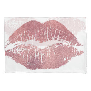 roze lip opdruk, roos goud. kussensloop