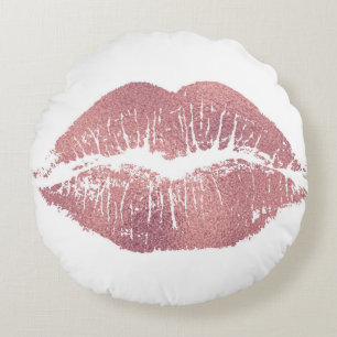 roze lip opdruk, roos goud. rond kussen